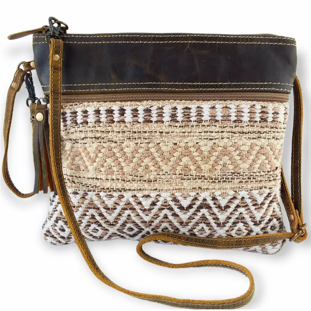 Myra Crossbody Bag Purse Leather Woven Rug Canvas Boho Southwestern Western